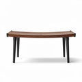 Wooden coffee table with curved top and black metal legs 120 x 60 x 40cm