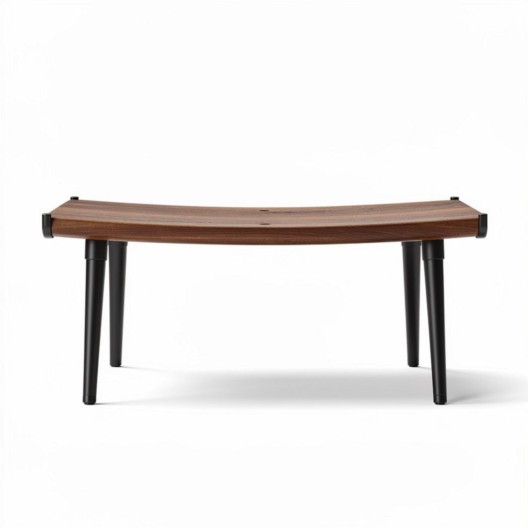 Wooden coffee table with curved top and black metal legs 120 x 60 x 40cm