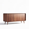 Wooden sideboard with four doors and tapered legs in walnut finish 150 x 45 x 75cm