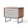 Wood and metal nightstand with two drawers in natural and gray finishes 45 x 35 x 25cm