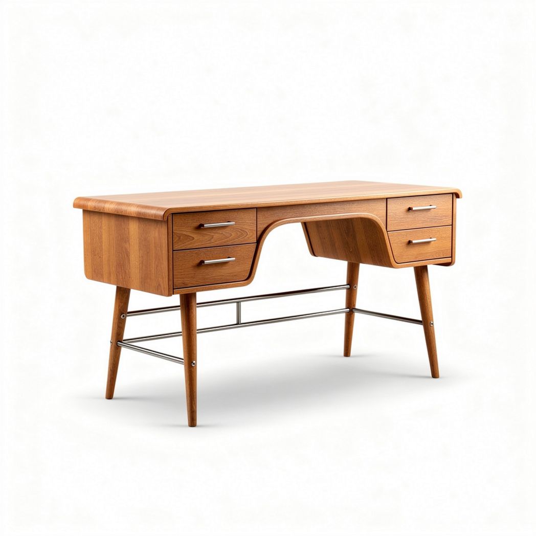 Wooden writing desk with two drawers and chrome metal legs 120 x 60 x 75cm