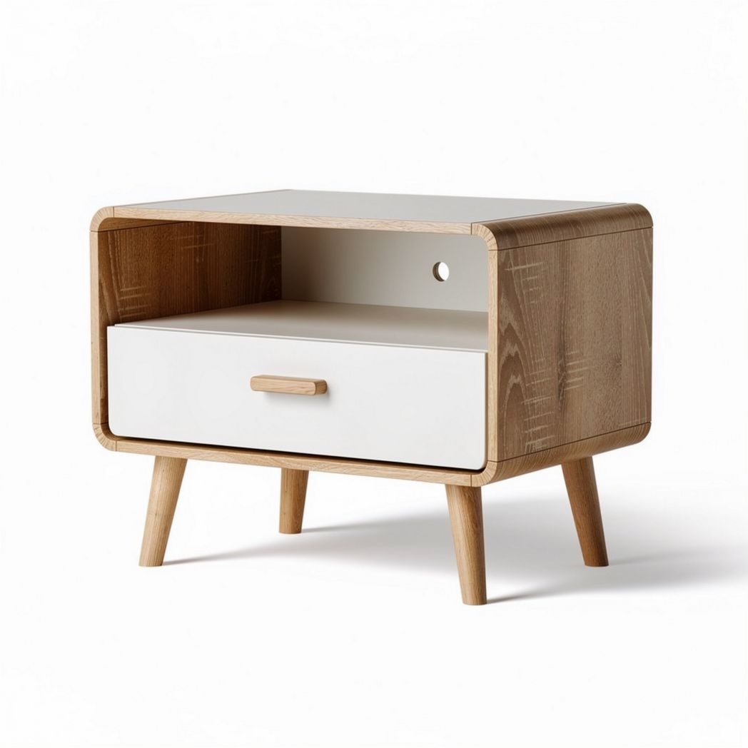 Wooden nightstand with drawer and open shelf 60 x 40 x 45cm in natural finish
