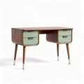 Modern writing desk with storage drawers wood and green accents 120 x 60 x 75cm