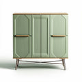 Green storage cabinet with wooden top and metal legs 80 x 40 x 100cm