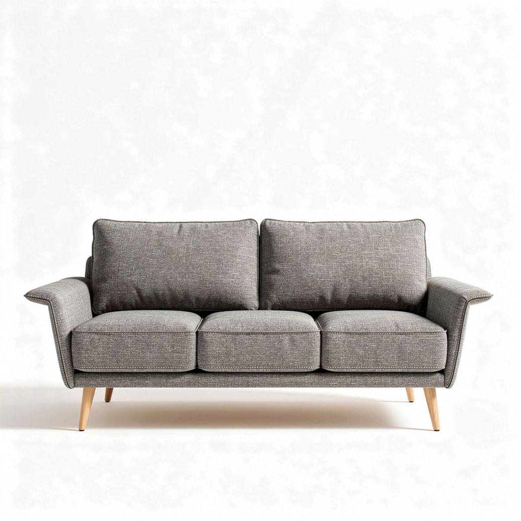 Gray fabric sofa with wooden legs 180 x 85 x 80cm for living room use