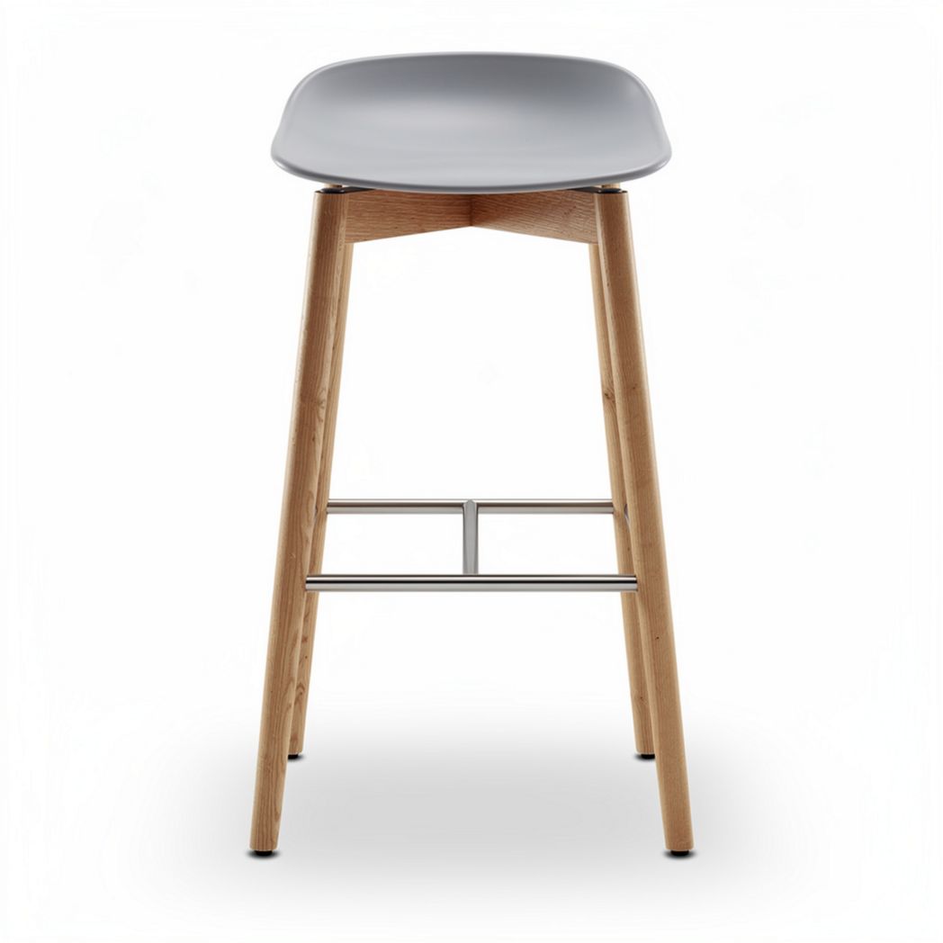 Bar stool with wooden legs and plastic seat 45 x 45 x 75cm grey