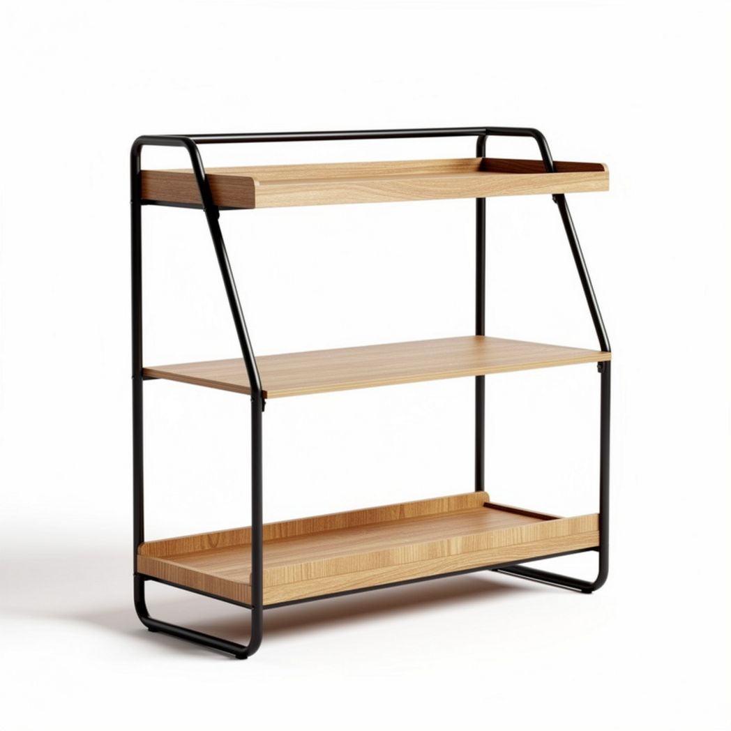 Wooden shelving unit with metal frame for storage and display 60 x 30 x 90cm