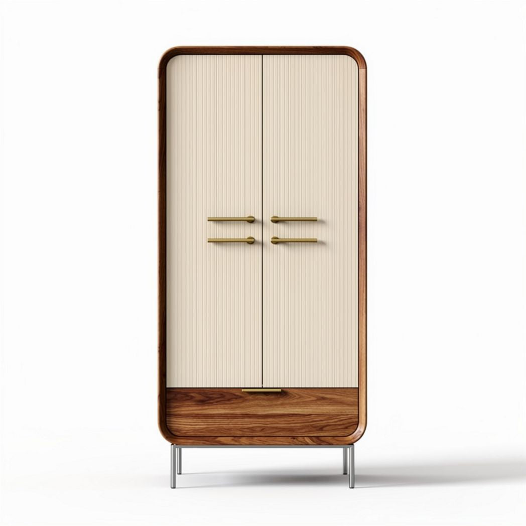 Wooden wardrobe with gold handles and striped design 180 x 80 x 40cm