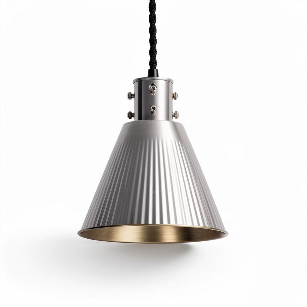 Metal pendant light fixture with ribbed design and adjustable cord 20 x 20 x 25cm