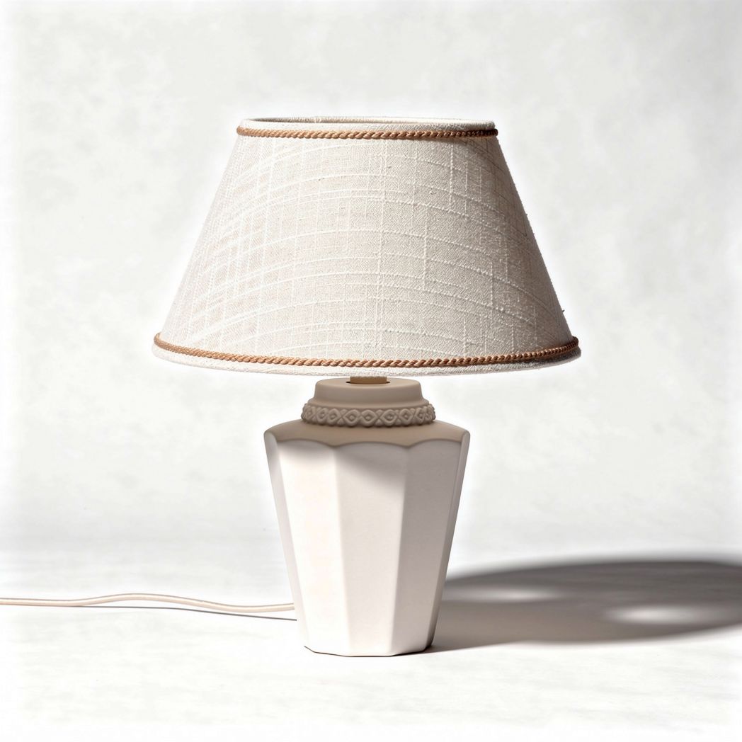 White ceramic table lamp with fabric shade 25 x 25 x 40cm for home decor