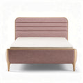 Upholstered platform bed with wooden legs in pink fabric 200 x 160 x 100cm